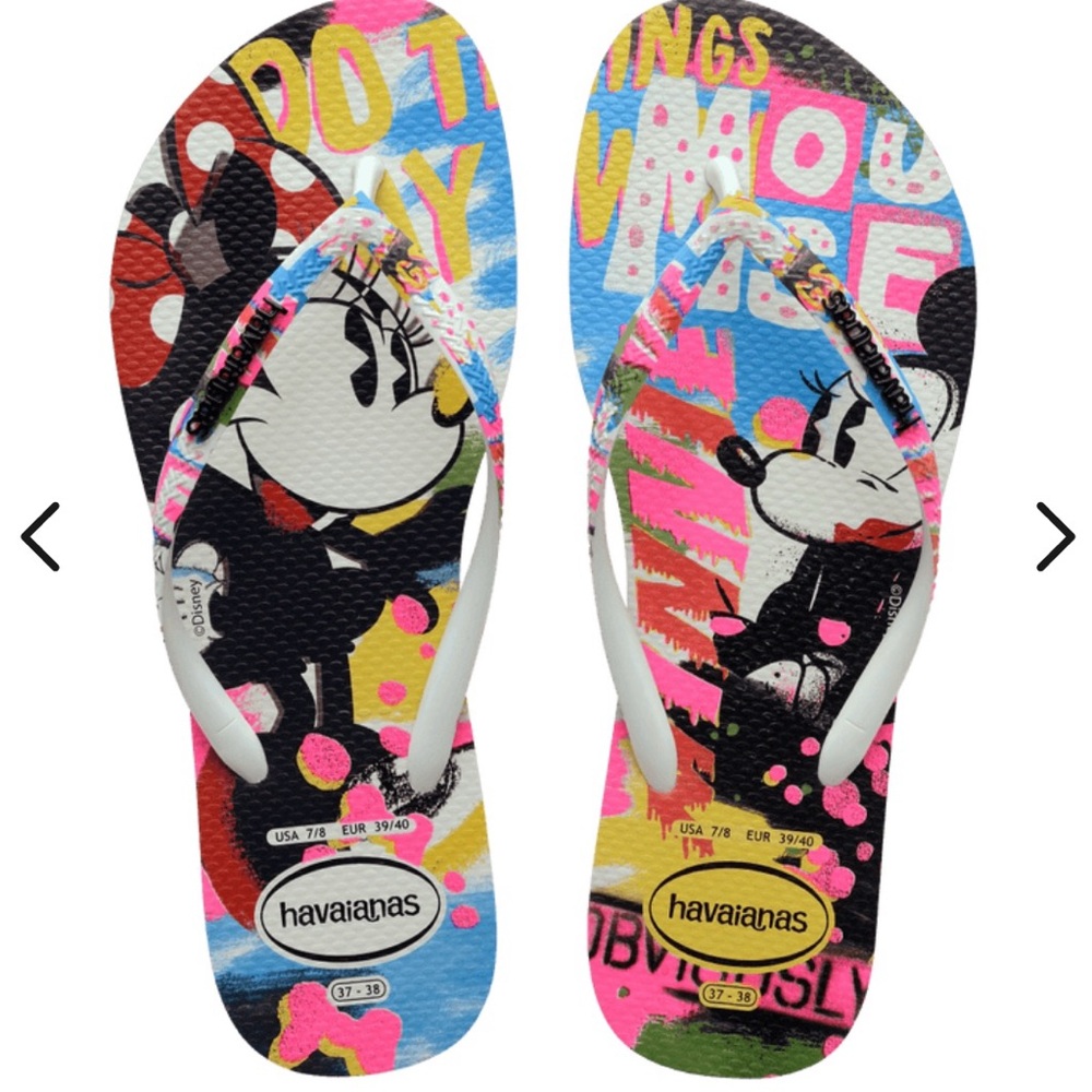 NWT Havaianas Womens Disney Minnie Mouse Graffiti  Flip Flop  SZ-US 7/8